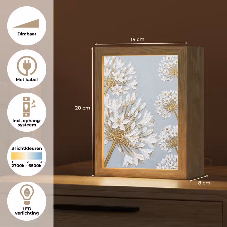 Illustratie - Bloemen - Blauw Light Box met kabel (Tafellamp) klein -USP_NL