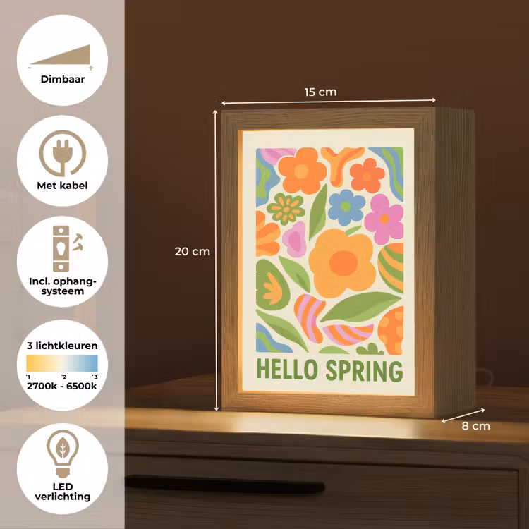 Illustratie - Bloemen - Quote - Kleurrijk Light Box met kabel (Tafellamp) klein -USP_NL