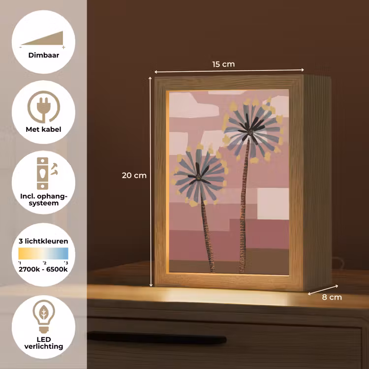 Illustratie - Bloemen - Vlakken - Abstract Light Box met kabel (Tafellamp) klein -USP_NL