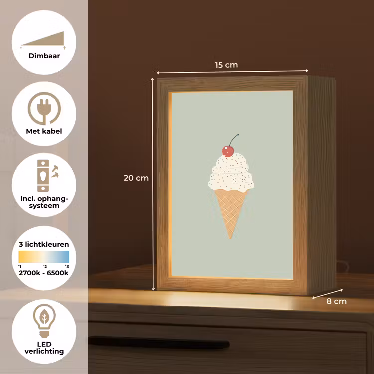 Illustratie - Ijsje - Spikkels - Kers Light Box met kabel (Tafellamp) klein -USP_NL