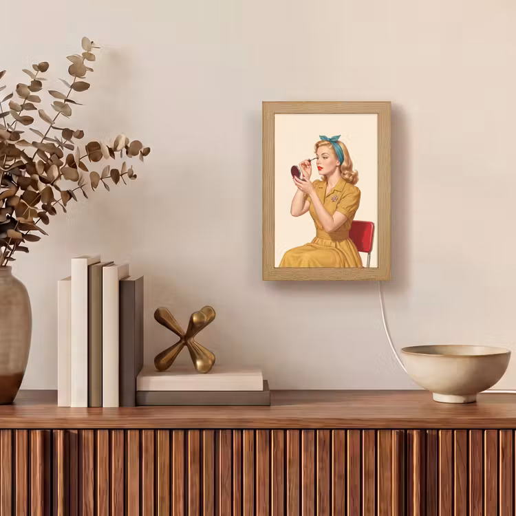 Illustratie - Mascara - Vrouw - Geel Light Box met kabel (Tafellamp) klein -sfeer2