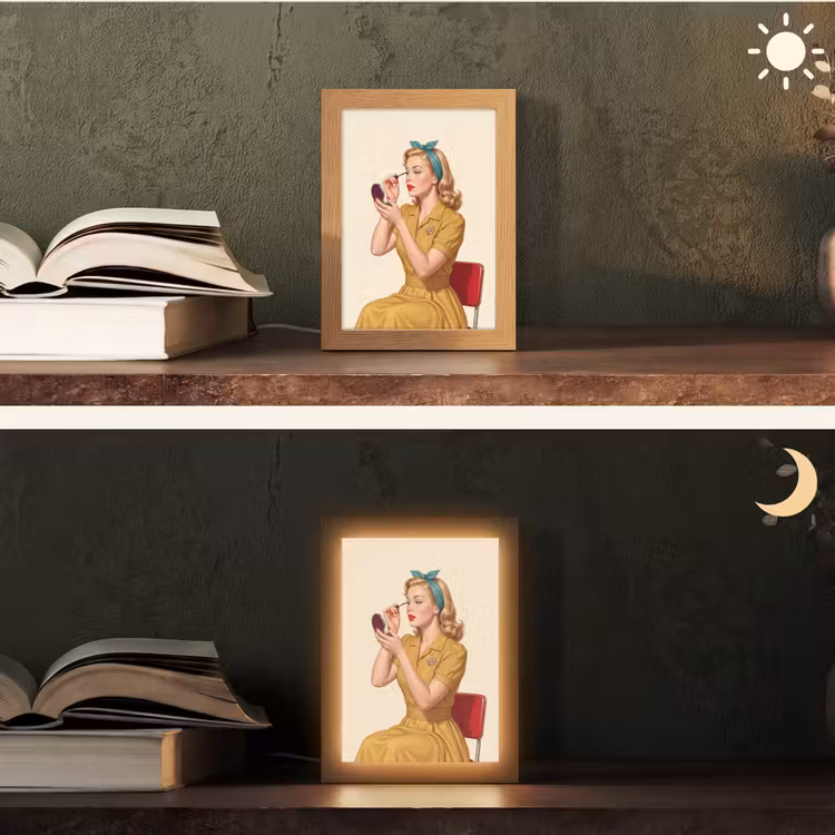 Illustratie - Mascara - Vrouw - Geel Light Box met kabel (Tafellamp) klein -sfeer3