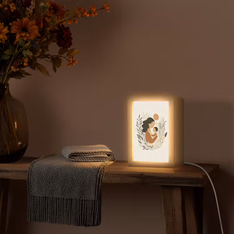 Illustratie - Moeder - Kind - Liefdevol Light Box met kabel (Tafellamp) klein -sfeer4