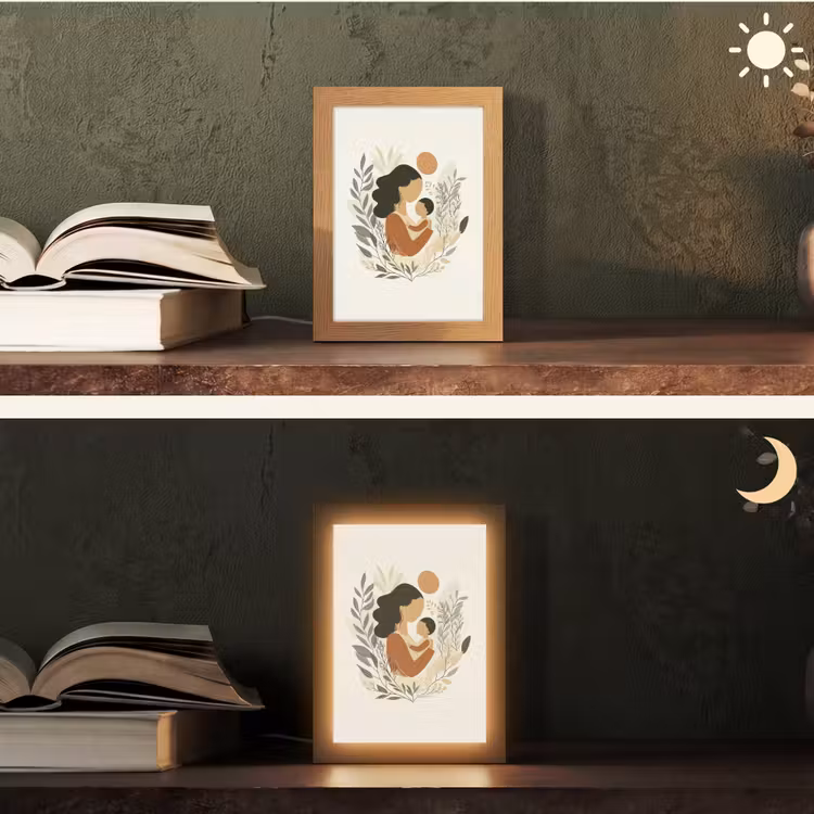 Illustratie - Moeder - Kind - Liefdevol Light Box met kabel (Tafellamp) klein -sfeer3