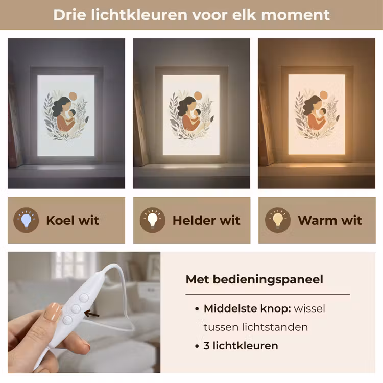Illustratie - Moeder - Kind - Liefdevol Light Box met kabel (Tafellamp) klein -USP_lichtkleurNL