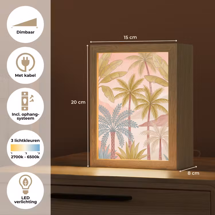 Illustratie - Palmbomen - Kleurrijk Light Box met kabel (Tafellamp) klein -USP_NL
