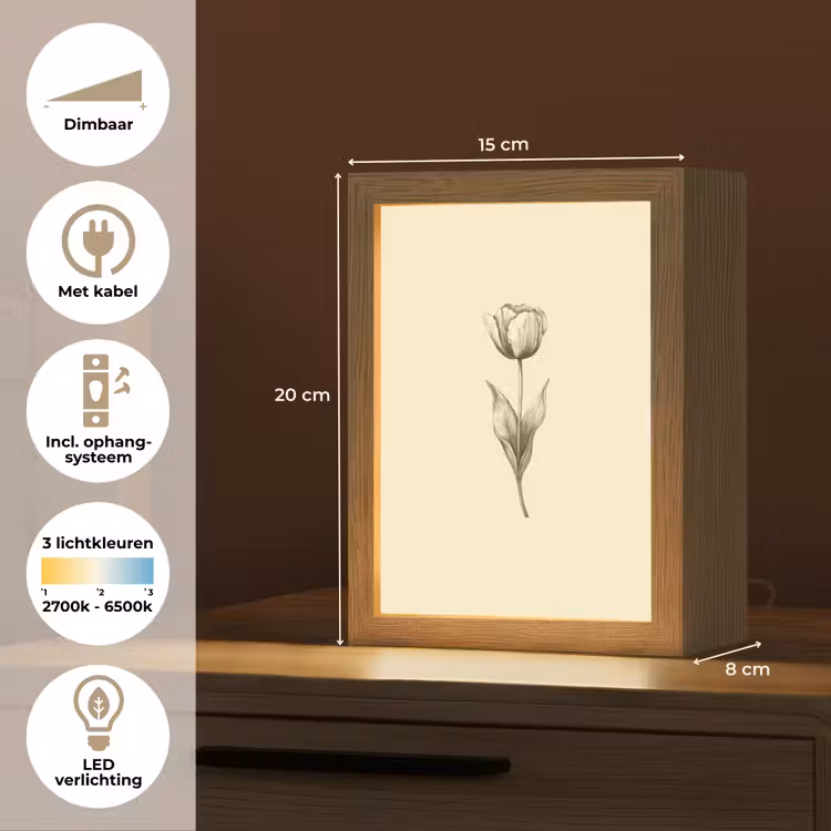 Illustratie - Tulp - Zwart Light Box met kabel (Tafellamp) klein -USP_NL