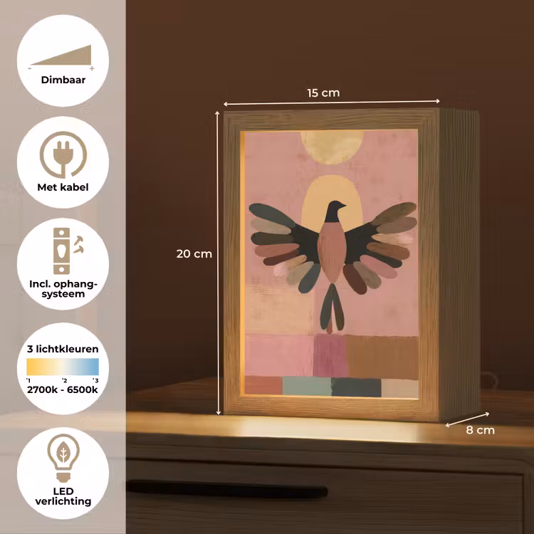 Illustratie - Vogel - Vlakken - Kleurrijk Light Box met kabel (Tafellamp) klein -USP_NL