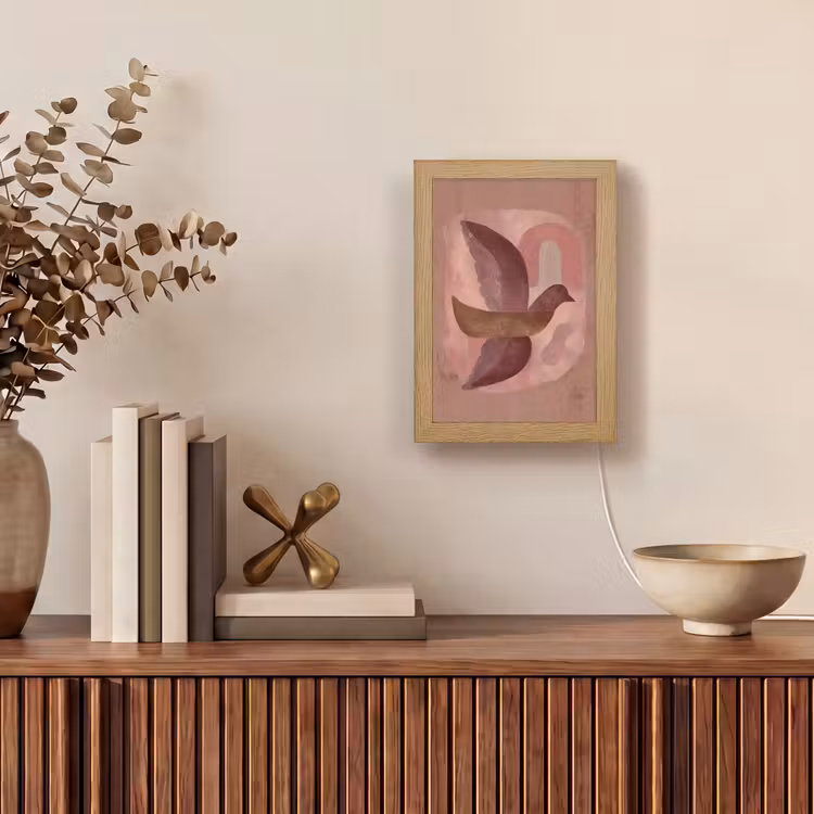 Illustratie - Vogels - Abstract - Roze Light Box met kabel (Tafellamp) klein -sfeer2