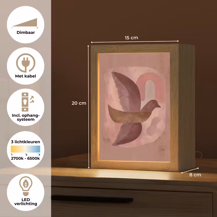 Illustratie - Vogels - Abstract - Roze Light Box met kabel (Tafellamp) klein -USP_NL