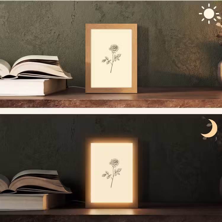 Illustratie - Zwart - Roos Light Box met kabel (Tafellamp) klein -sfeer3