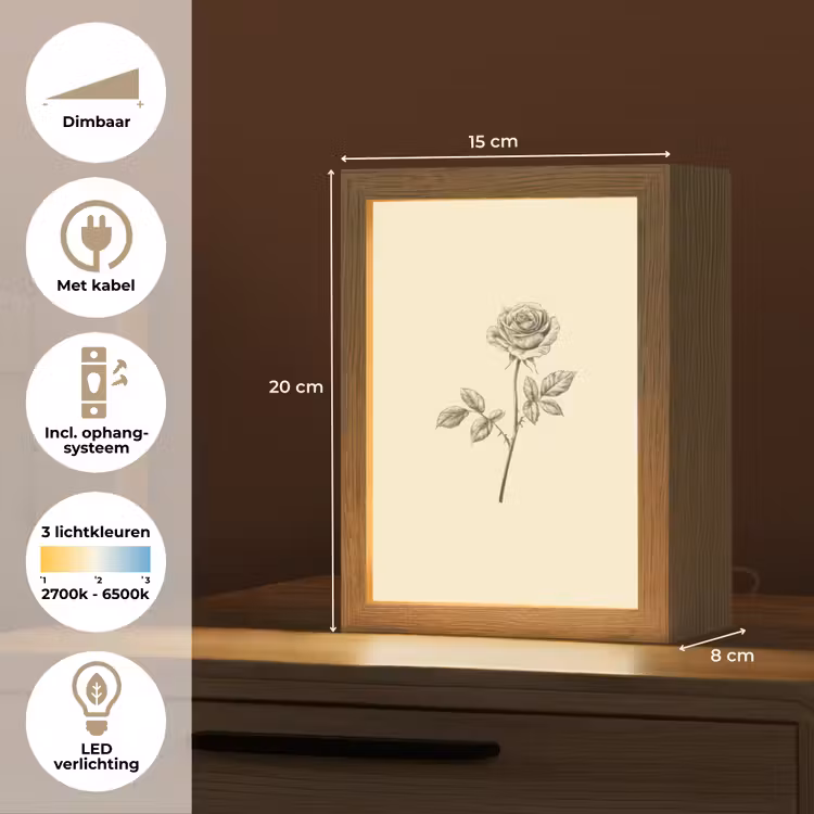 Illustratie - Zwart - Roos Light Box met kabel (Tafellamp) klein -USP_NL
