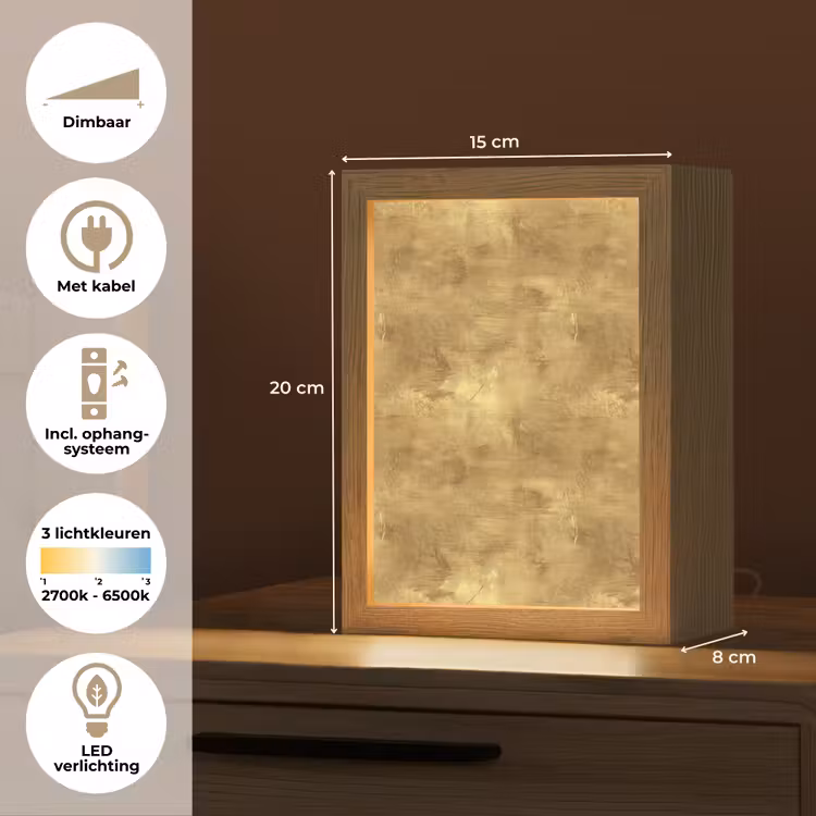 Industrieel - Textuur - Goud Light Box met kabel (Tafellamp) klein 925 -USP_NL