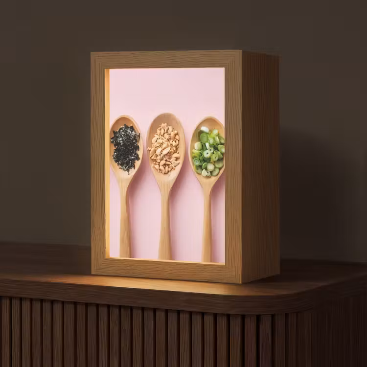 Ingrediënten - Lepels - Hout - Roze Light Box met kabel (Tafellamp) klein -z3d_website