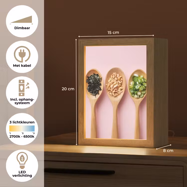 Ingrediënten - Lepels - Hout - Roze Light Box met kabel (Tafellamp) klein -USP_NL