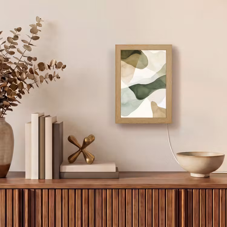Japandi - Abstract - Groen Light Box met kabel (Tafellamp) klein -sfeer2