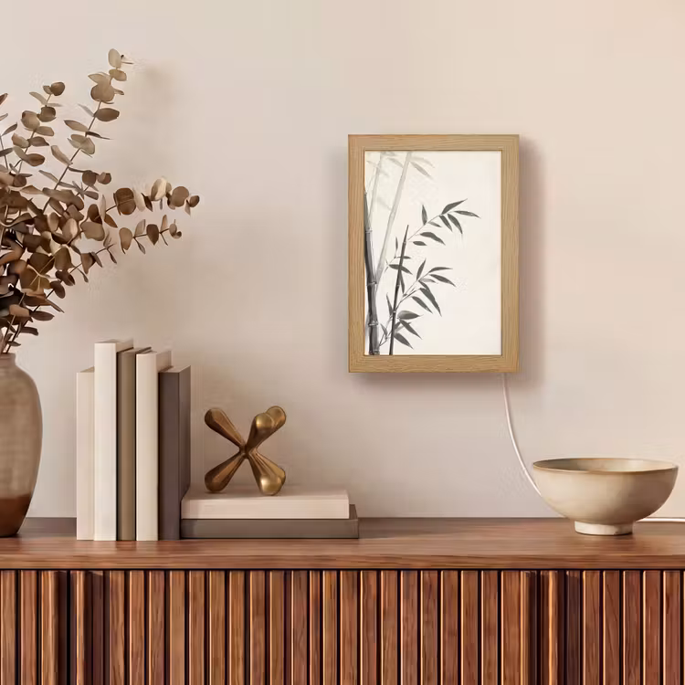 Japandi - Bamboe - Beige Light Box met kabel (Tafellamp) klein -sfeer2
