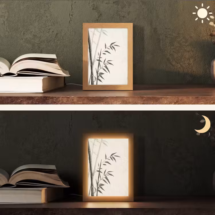 Japandi - Bamboe - Beige Light Box met kabel (Tafellamp) klein -sfeer3