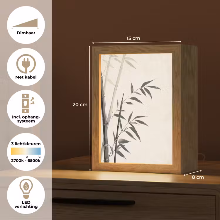 Japandi - Bamboe - Beige Light Box met kabel (Tafellamp) klein -USP_NL