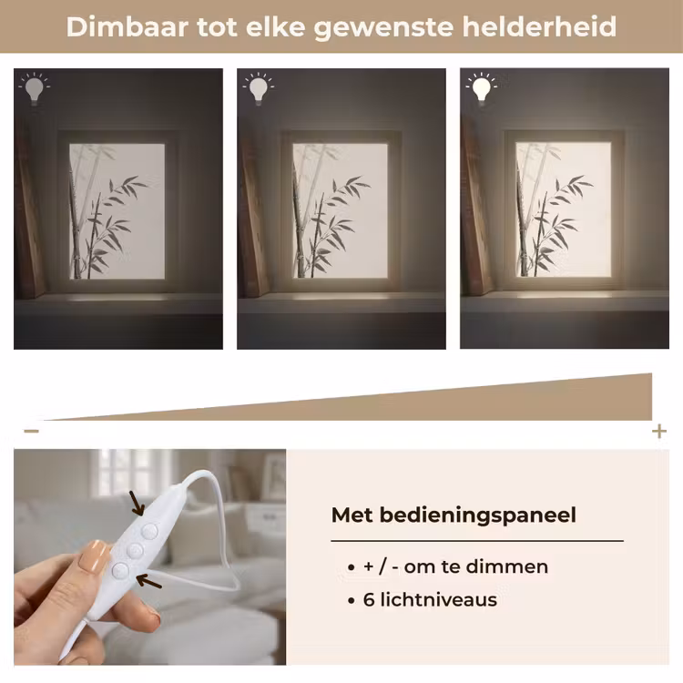 Japandi - Bamboe - Beige Light Box met kabel (Tafellamp) klein -USP_dimbaarNL