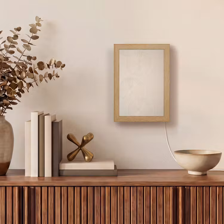 Japandi - Beige - Modern Light Box met kabel (Tafellamp) klein -sfeer2