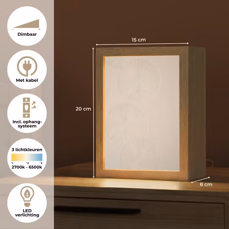 Japandi - Beige - Modern Light Box met kabel (Tafellamp) klein -USP_NL