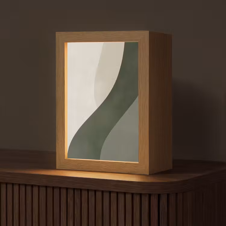 Japandi - Groen - Abstract - Modern Light Box met kabel (Tafellamp) klein -z3d_website