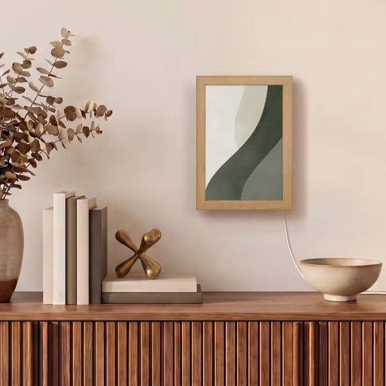 Japandi - Groen - Abstract - Modern Light Box met kabel (Tafellamp) klein -sfeer2