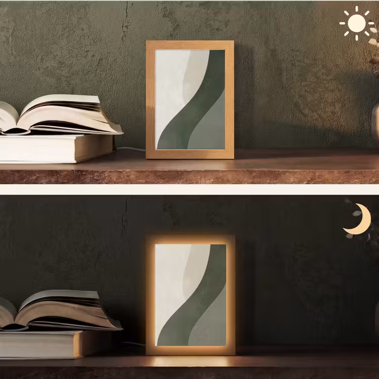 Japandi - Groen - Abstract - Modern Light Box met kabel (Tafellamp) klein -sfeer3