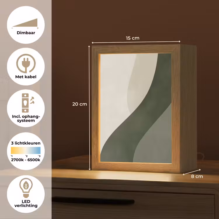Japandi - Groen - Abstract - Modern Light Box met kabel (Tafellamp) klein -USP_NL