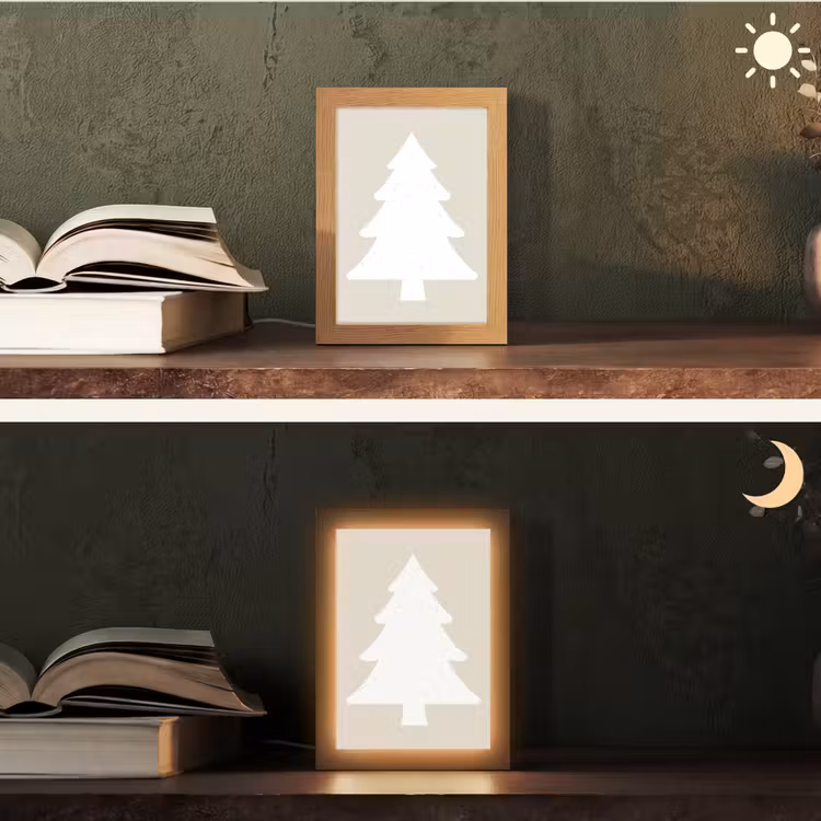 Japandi - Kerstboom - Beige - Kerstversiering Light Box met kabel (Tafellamp) klein -sfeer3