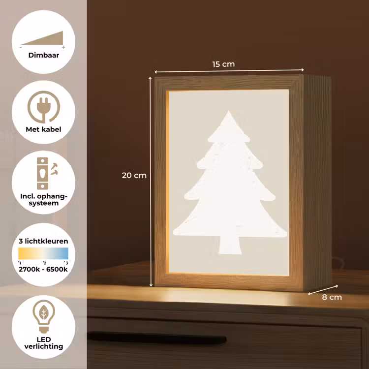 Japandi - Kerstboom - Beige - Kerstversiering Light Box met kabel (Tafellamp) klein -USP_NL