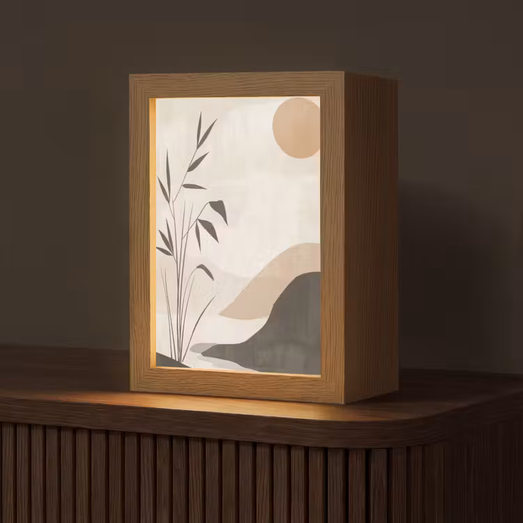 Japandi - Landschap - Beige Light Box met kabel (Tafellamp) klein -z3d_website