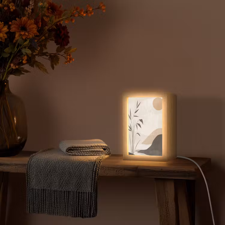 Japandi - Landschap - Beige Light Box met kabel (Tafellamp) klein -sfeer4