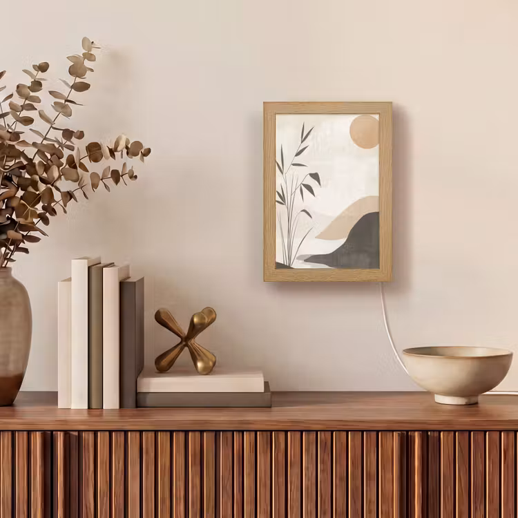 Japandi - Landschap - Beige Light Box met kabel (Tafellamp) klein -sfeer2