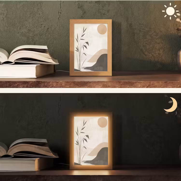 Japandi - Landschap - Beige Light Box met kabel (Tafellamp) klein -sfeer3