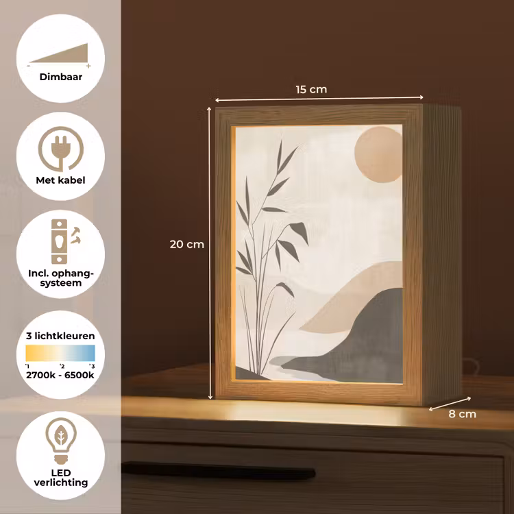 Japandi - Landschap - Beige Light Box met kabel (Tafellamp) klein -USP_NL