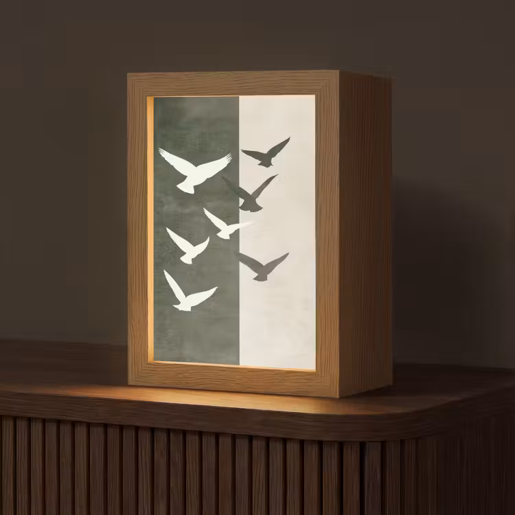Japandi - Vogel - Groen Light Box met kabel (Tafellamp) klein -z3d_website