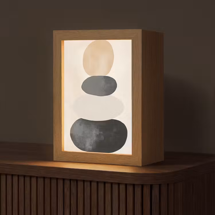Japandi - Wabi sabi - Beige Light Box met kabel (Tafellamp) klein -z3d_website