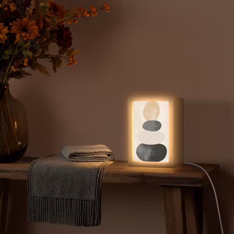 Japandi - Wabi sabi - Beige Light Box met kabel (Tafellamp) klein -sfeer4