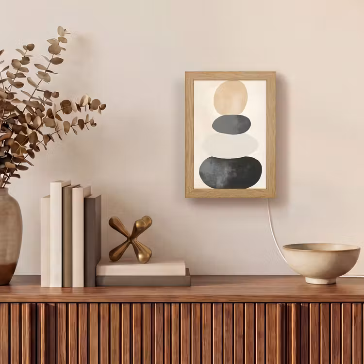 Japandi - Wabi sabi - Beige Light Box met kabel (Tafellamp) klein -sfeer2