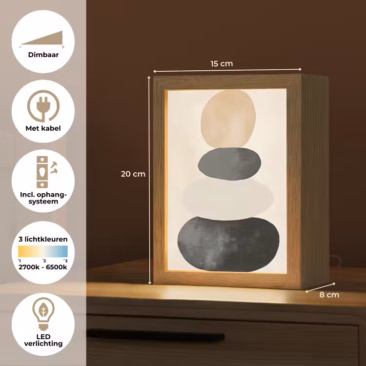 Japandi - Wabi sabi - Beige Light Box met kabel (Tafellamp) klein -USP_NL