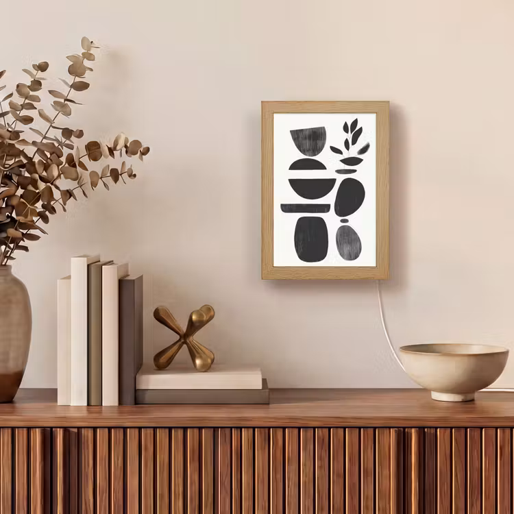 Japandi - Zwart - Abstract Light Box met kabel (Tafellamp) klein -sfeer2