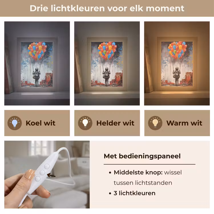 Jongen - Ballonnen - Gebouwen - Kunst Light Box met kabel (Tafellamp) klein -USP_lichtkleurNL