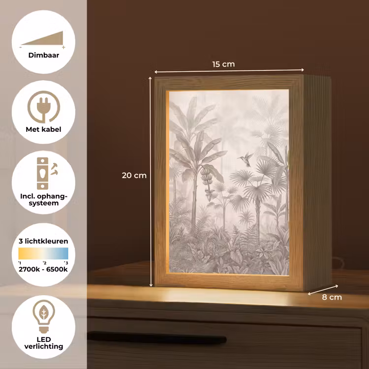 Jungle - Banenboom - Kolibrie - Beige Light Box met kabel (Tafellamp) klein -USP_NL