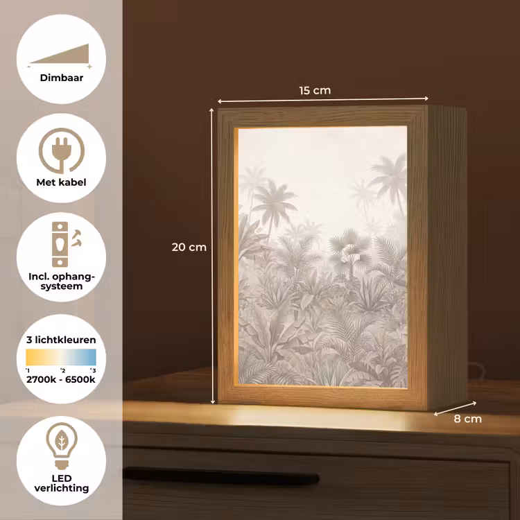 Jungle - Tropisch - Natuur -Vintage - Beige Light Box met kabel (Tafellamp) klein -USP_NL