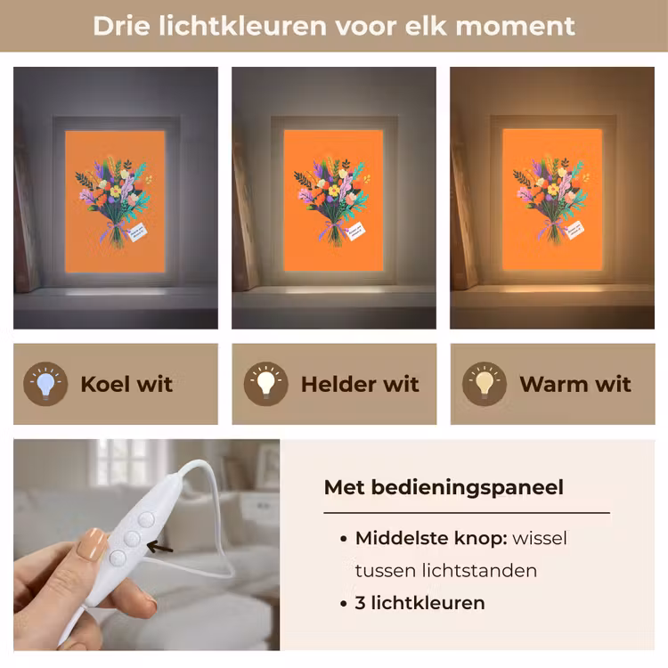 Kaartje - Boeket - Bloemen Light Box met kabel (Tafellamp) klein -USP_lichtkleurNL