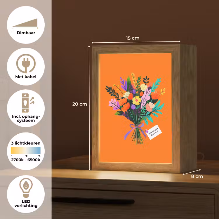Kaartje - Boeket - Bloemen Light Box met kabel (Tafellamp) klein -USP_NL