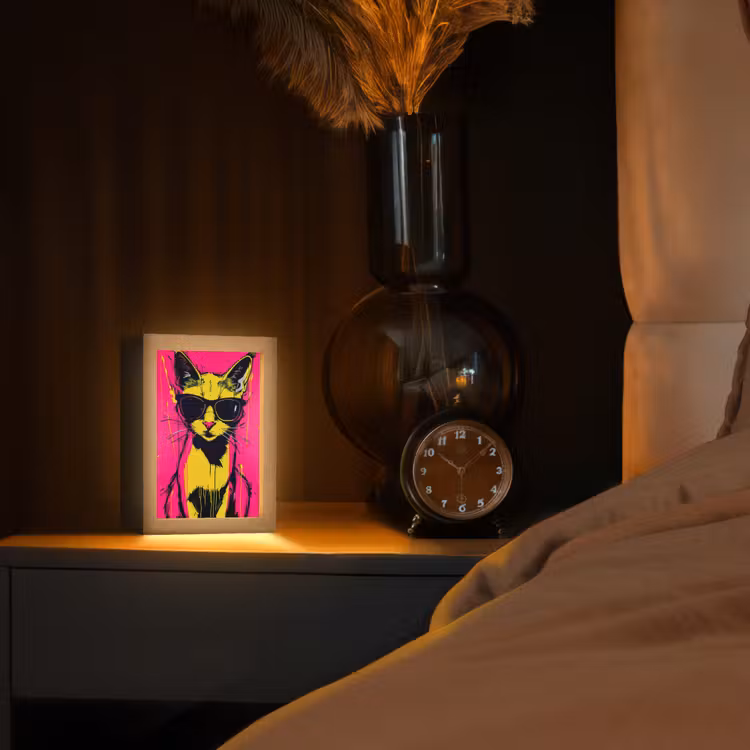Kat - Art - Zonnebril - Roze Light Box met kabel (Tafellamp) klein -sfeer1