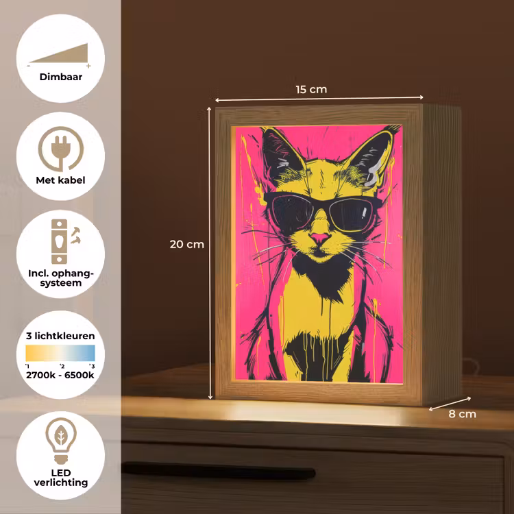 Kat - Art - Zonnebril - Roze Light Box met kabel (Tafellamp) klein -USP_NL